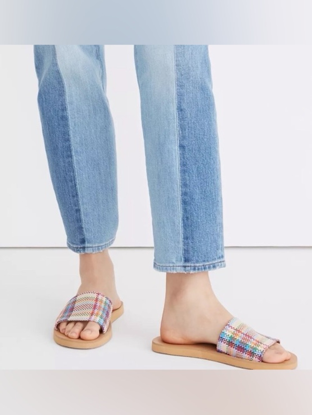 Madewell The Maddie Multicolor Rainbow Woven Slide Sandals 8.5